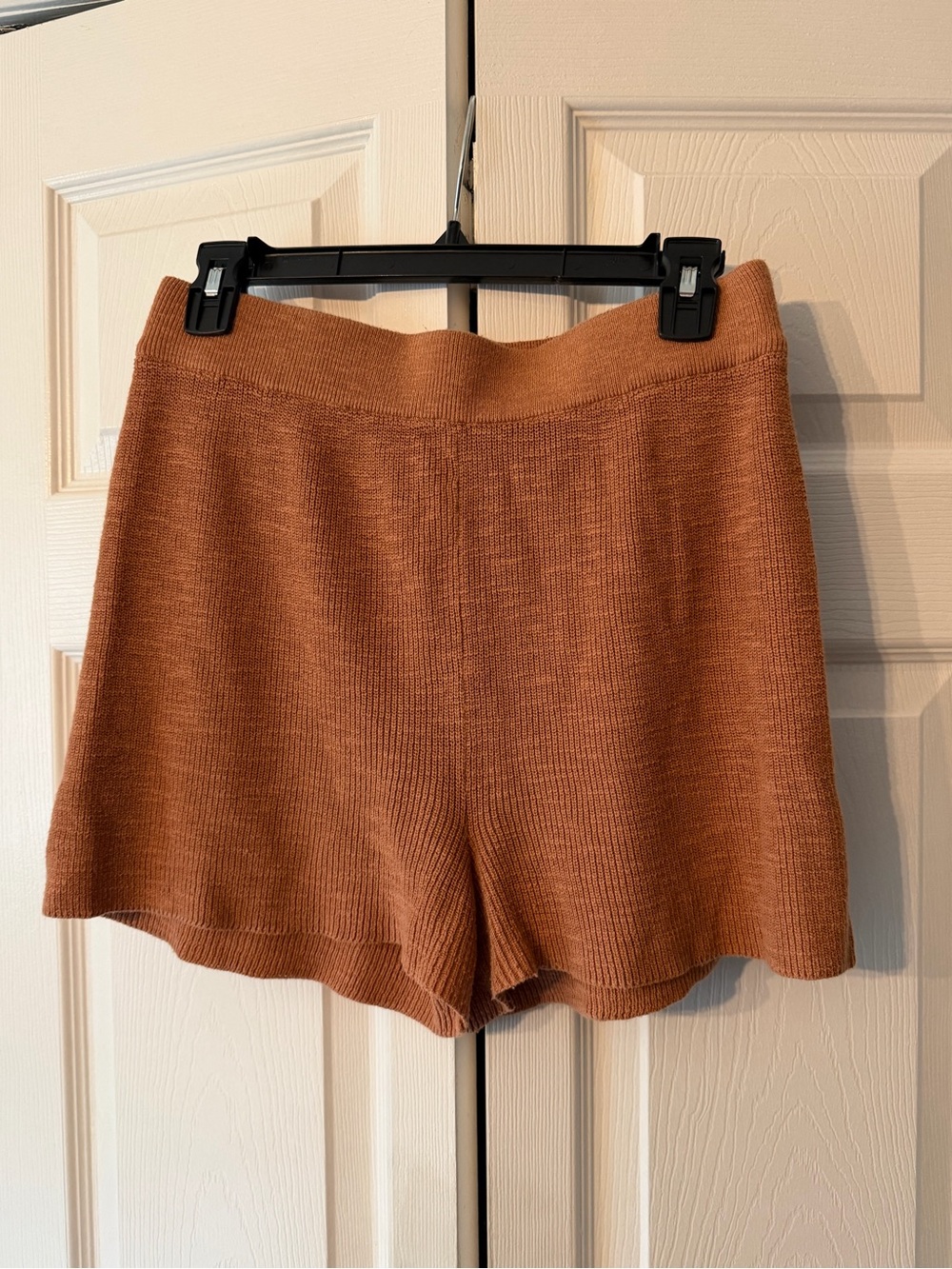 Free People Knit High-Waist Shorts in Rust Brown